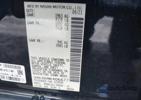 2021 Nissan Altima Sv Fwd from USA, damaged, VIN 1N4BL4DV0MN406677